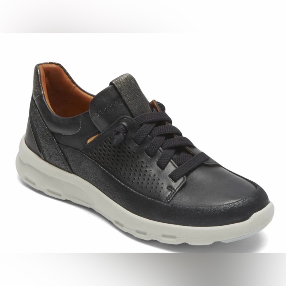 ROCKPORT Let’s Walk Travel Sneakers Black Leather size 7.5M Walking Sneakers